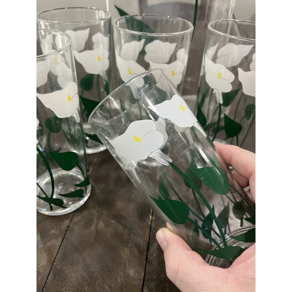Vtg Cora‎ Acrylic Calla Lilly Pitcher 6 Cups Floral MCM